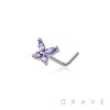 CZ PRONG BUTTERFLY 316L SURGICAL STEEL "L" SHAPE NOSE RING